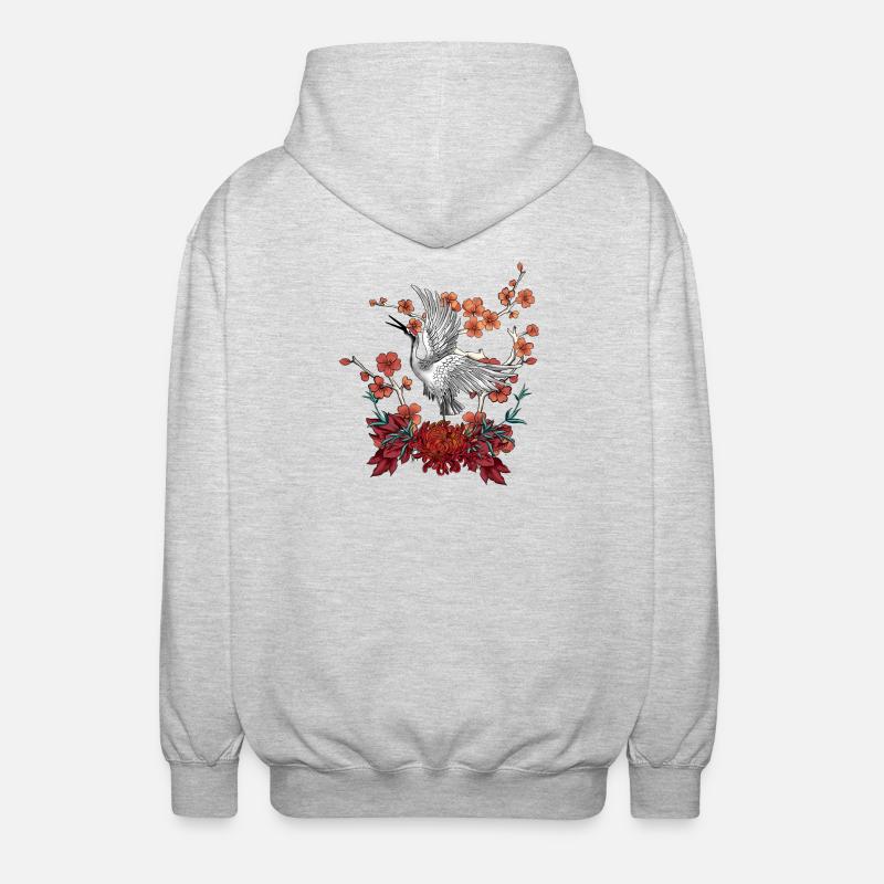 Belle grue avec des fleurs - Veste à capuche unisexe - gris clair chiné
