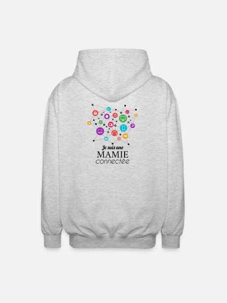 Oma an das Netzwerk angeschlossen - Unisex Kapuzenjacke - Hellgrau meliert