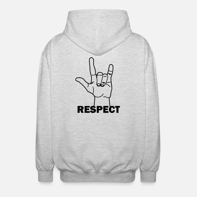 Handgeste Respekt mit Text RESPEKT - Unisex Kapuzenjacke - Hellgrau meliert