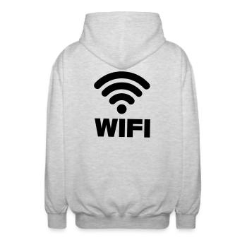 WIFI connection - Unisex Hooded Jacket - light heather grey - Back - AI Model Male 185 light (185cm)