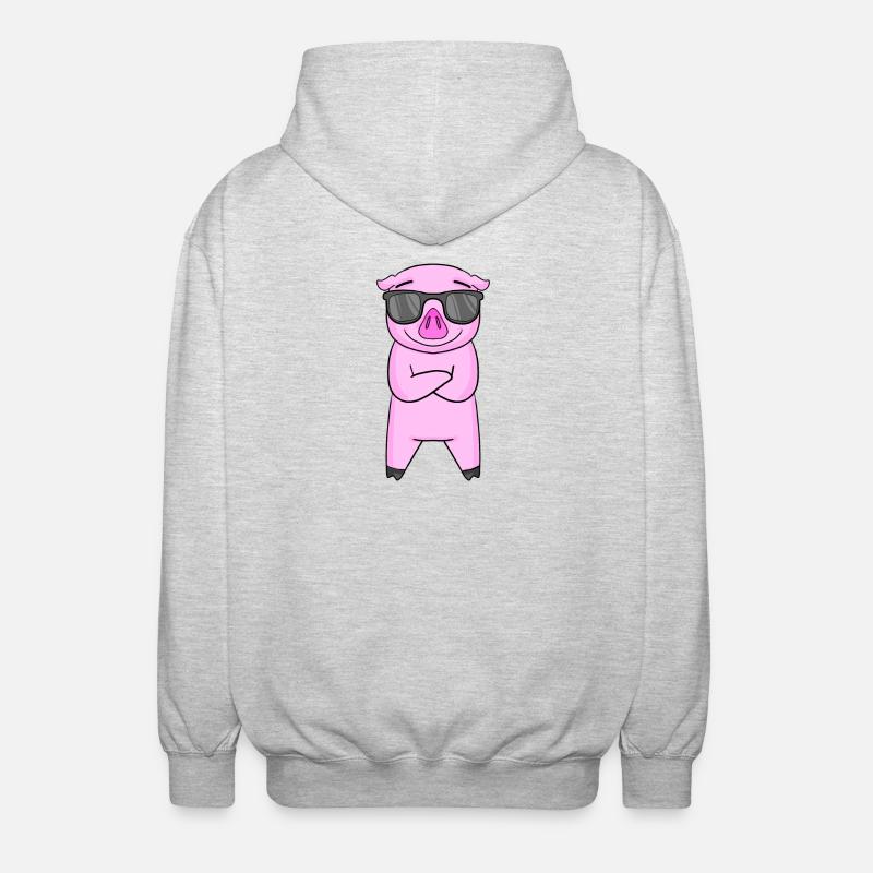 Pig with sunglasses - Unisex Hooded Jacket - light heather grey