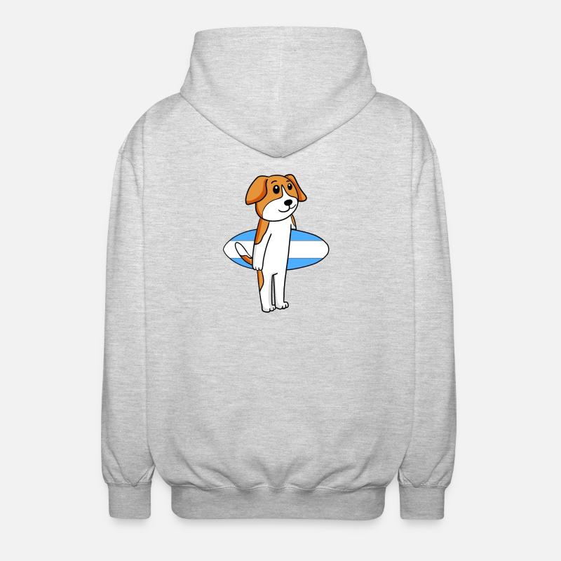 Surfboard Hund Beagle Surfen Geschenk - Unisex Kapuzenjacke - Hellgrau meliert
