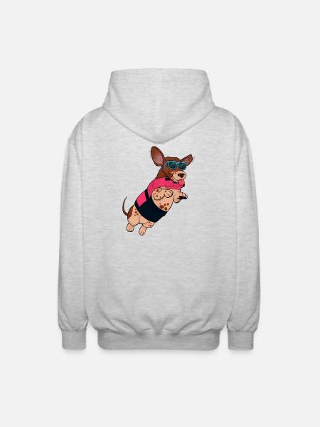 Flying dog in sunglasses - Unisex Hooded Jacket - light heather grey