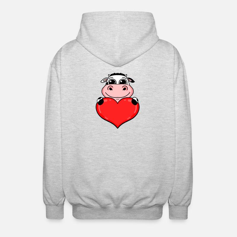 Kuh mit Herz - Liebe Romantisch - Unisex Kapuzenjacke - Hellgrau meliert