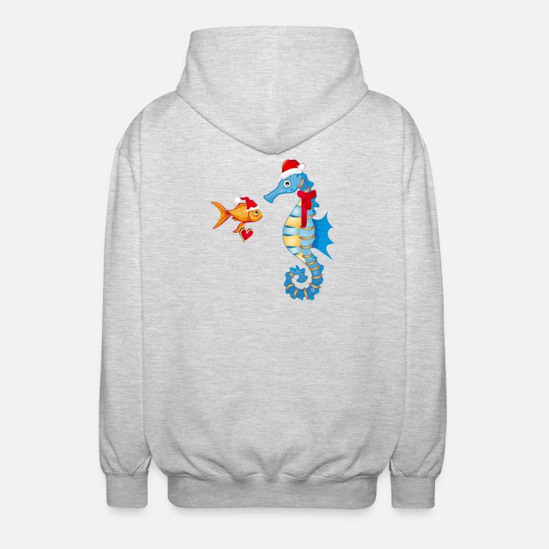 Fisch und Seepferdchen in Weihnachtsstimmung - Unisex Kapuzenjacke - Hellgrau meliert