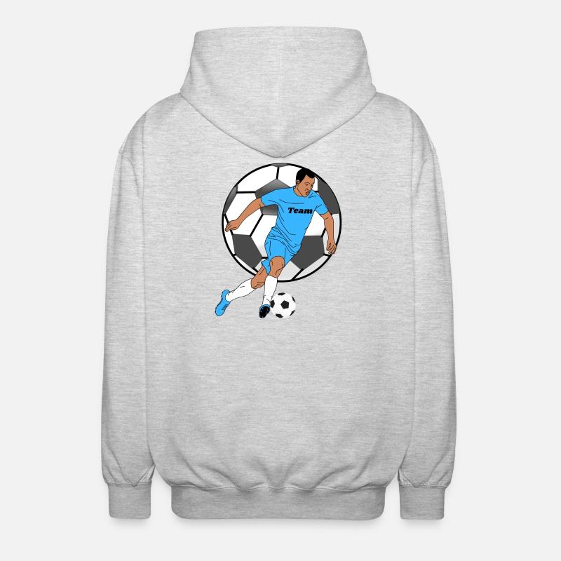Blauer Teamkicker mit Ball - Unisex Kapuzenjacke - Hellgrau meliert