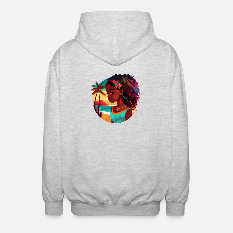 Beauté tropicale avec coucher de soleil - Veste à capuche unisexe - gris clair chiné