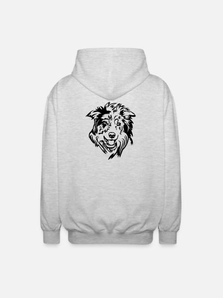 Border Collie Head - Unisex Hooded Jacket - light heather grey