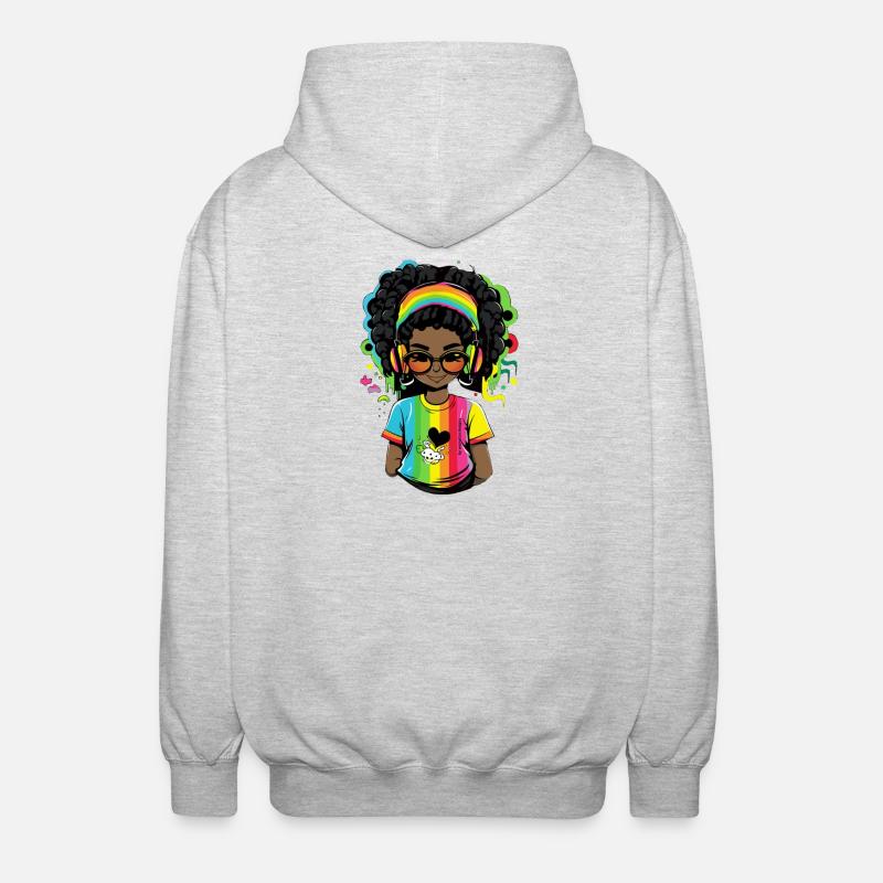Leuchtender Reggae-Pullover mit Rainbow-Design - Unisex Kapuzenjacke - Hellgrau meliert