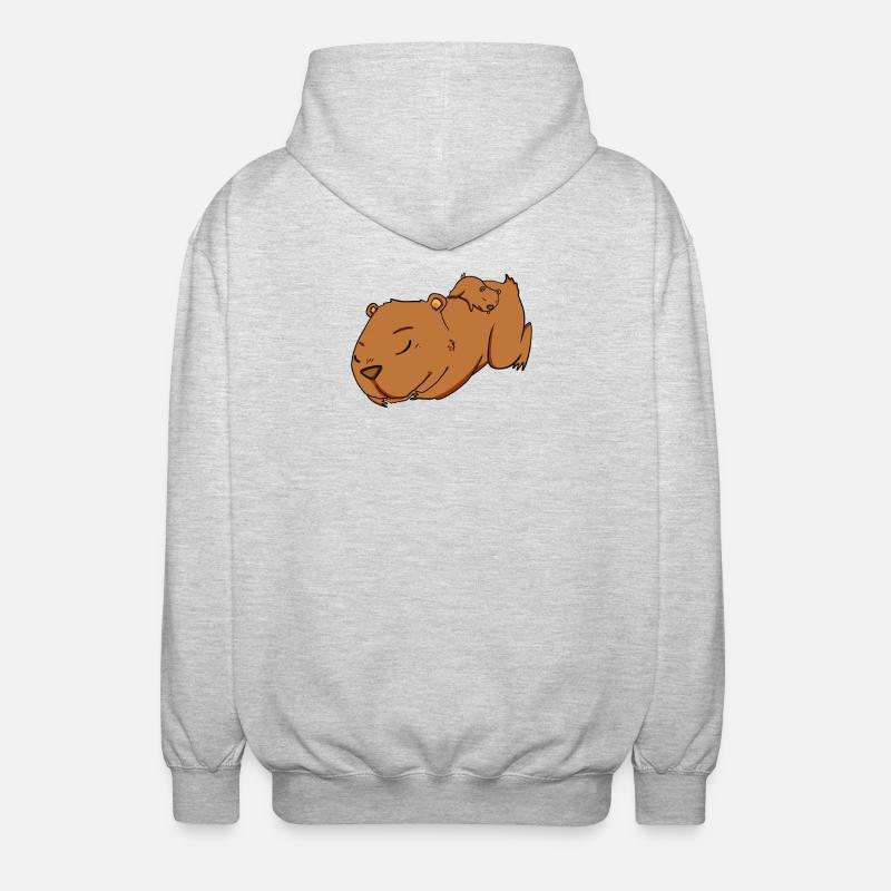 Famille - Capybara avec bébé Capybara - Veste à capuche unisexe - gris clair chiné