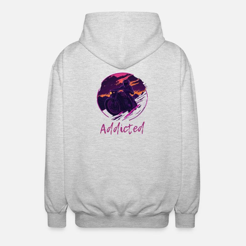 Synthwave Motorcycle Addicted - Unisex Kapuzenjacke - Hellgrau meliert