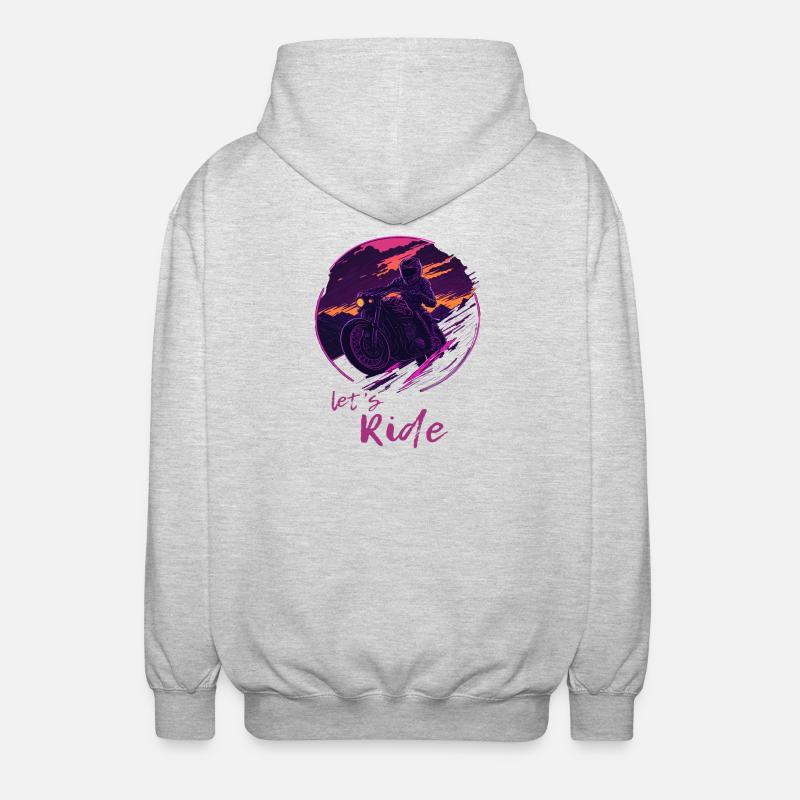 Let's Ride Synthwave Motorradfahrer - Unisex Kapuzenjacke - Hellgrau meliert