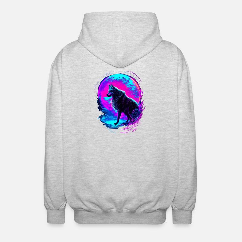 Wolf Neon Moon Synthwave - Unisex Kapuzenjacke - Hellgrau meliert