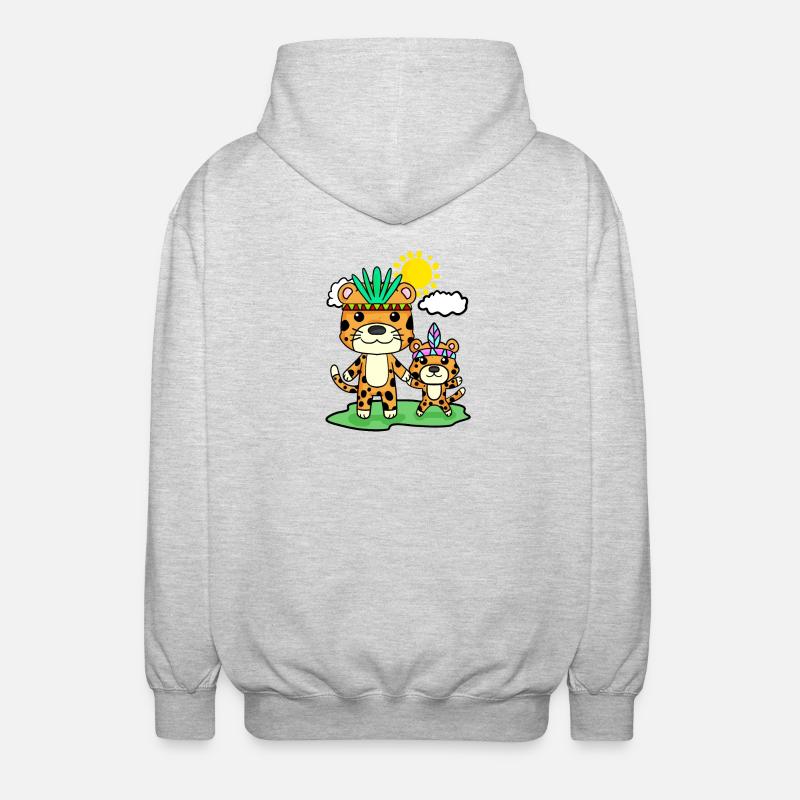 Famille Leopard - Léopard avec bébé - Veste à capuche unisexe - gris clair chiné