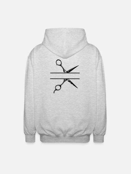 Texte bannière logo coiffeur, ciseaux - Veste à capuche unisexe - gris clair chiné