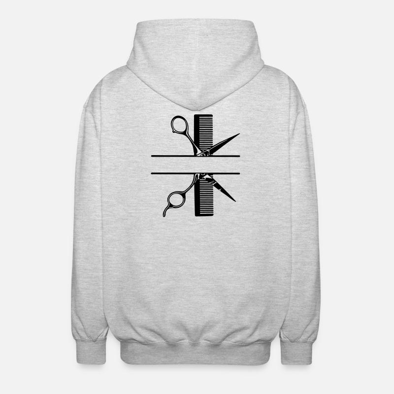 Scissors with comb text banner - Unisex Hooded Jacket - light heather grey