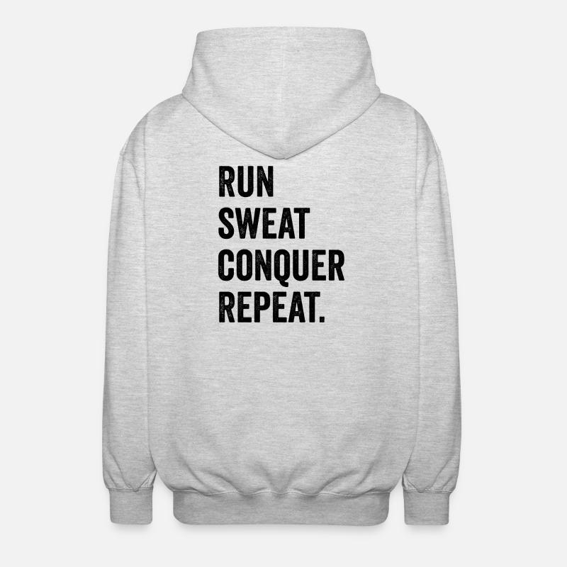 Courir. Sueur. Conquérir. Répéter. - Veste à capuche unisexe - gris clair chiné