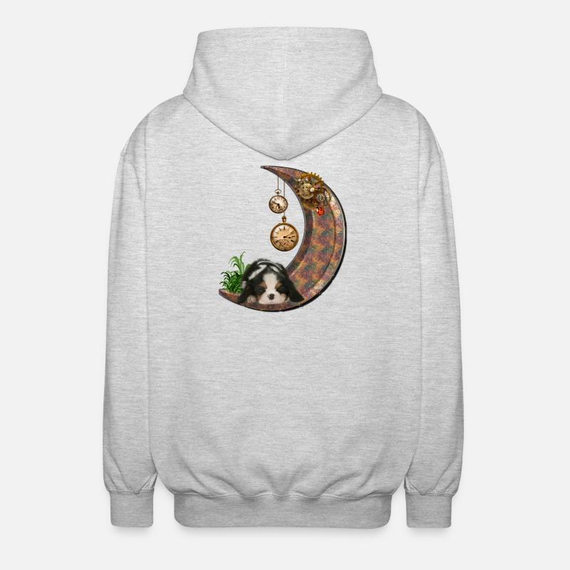 Lune steampunk avec chiot - Veste à capuche unisexe - gris clair chiné