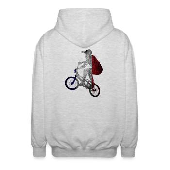 Tri-Color-Radfahrer-Silhouette - Unisex Kapuzenjacke - Hellgrau meliert - Hinten - AI Model Male 185 light (185cm)
