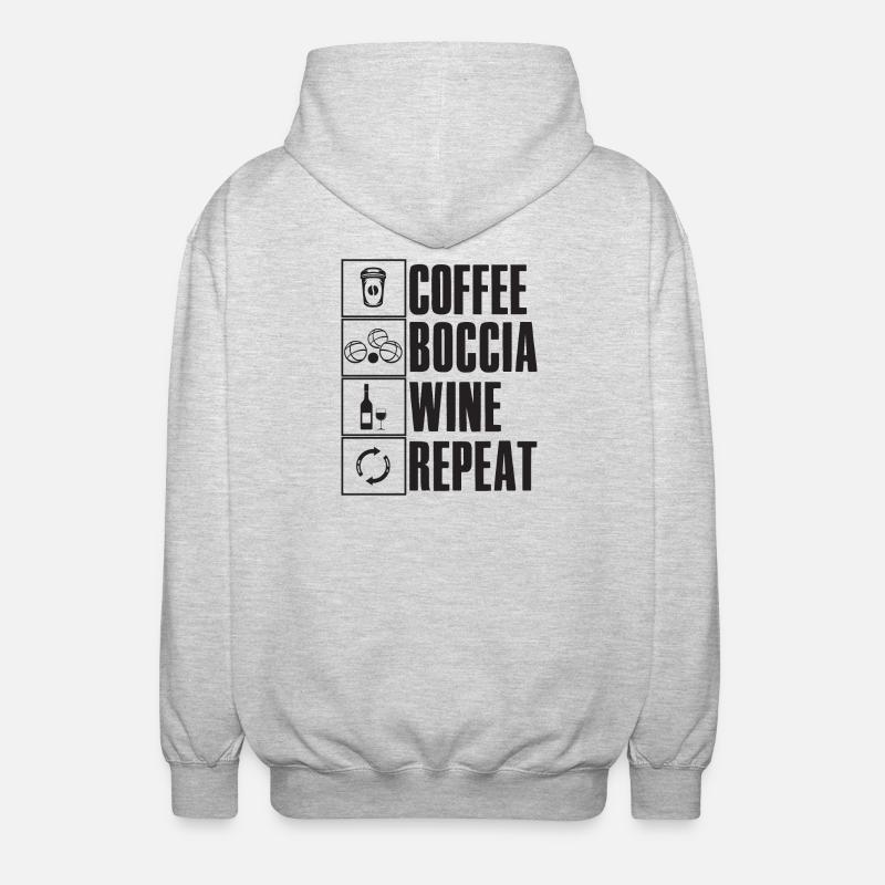 Coffee Boccia Wine Repeat Spruch Bocciaspieler - Unisex Kapuzenjacke - Hellgrau meliert