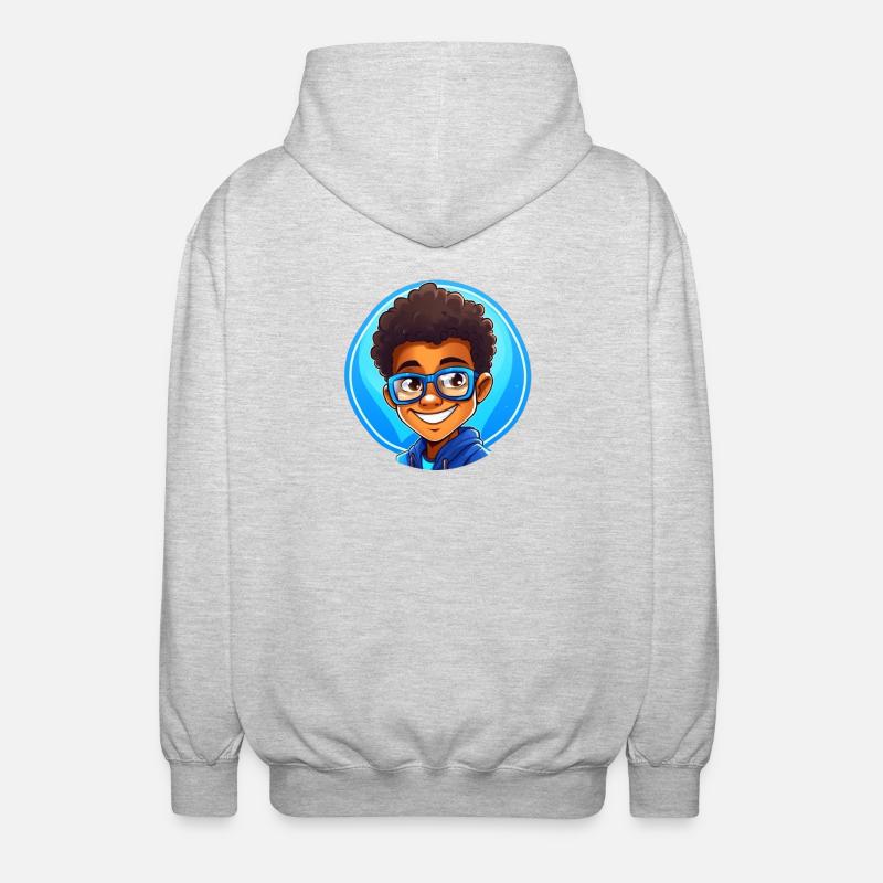 Lebhafter Kinderporträt mit Brille - Unisex Kapuzenjacke - Hellgrau meliert