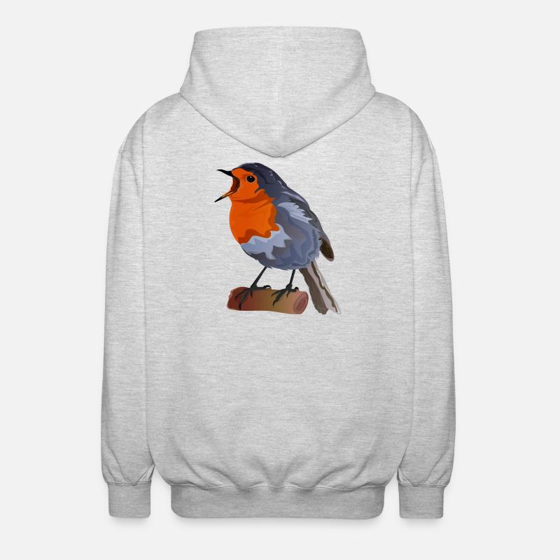Robin Bird Illustration über Textil - Unisex Kapuzenjacke - Hellgrau meliert