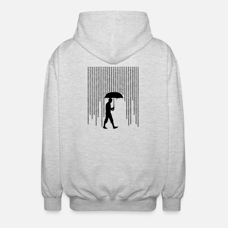 Silhouette Mann mit Regenschirm - Unisex Kapuzenjacke - Hellgrau meliert