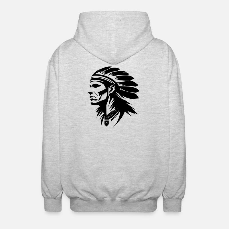 Indianer Häuptling mit Federn - Unisex Kapuzenjacke - Hellgrau meliert