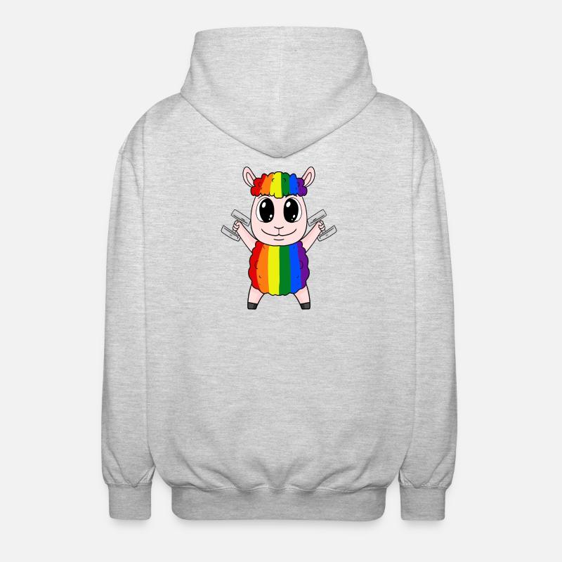 Regenbogen Schaf mit Hanteln - Unisex Kapuzenjacke - Hellgrau meliert