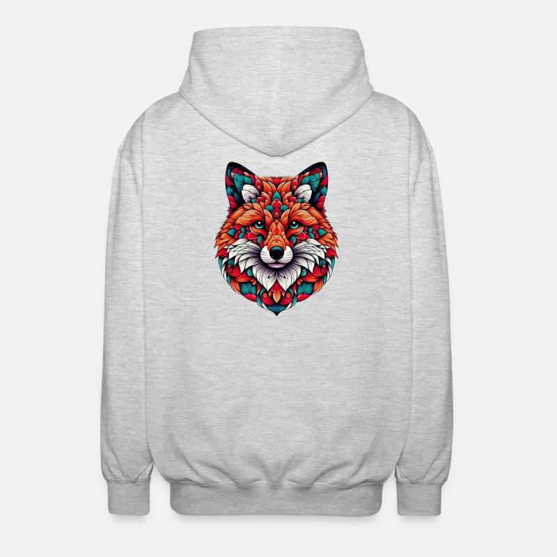 Fuchs mit Mandalas geschmückt - Unisex Kapuzenjacke - Hellgrau meliert