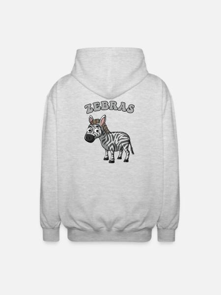 Zebra Pop Art Cartoon on Black - Unisex Hooded Jacket - light heather grey