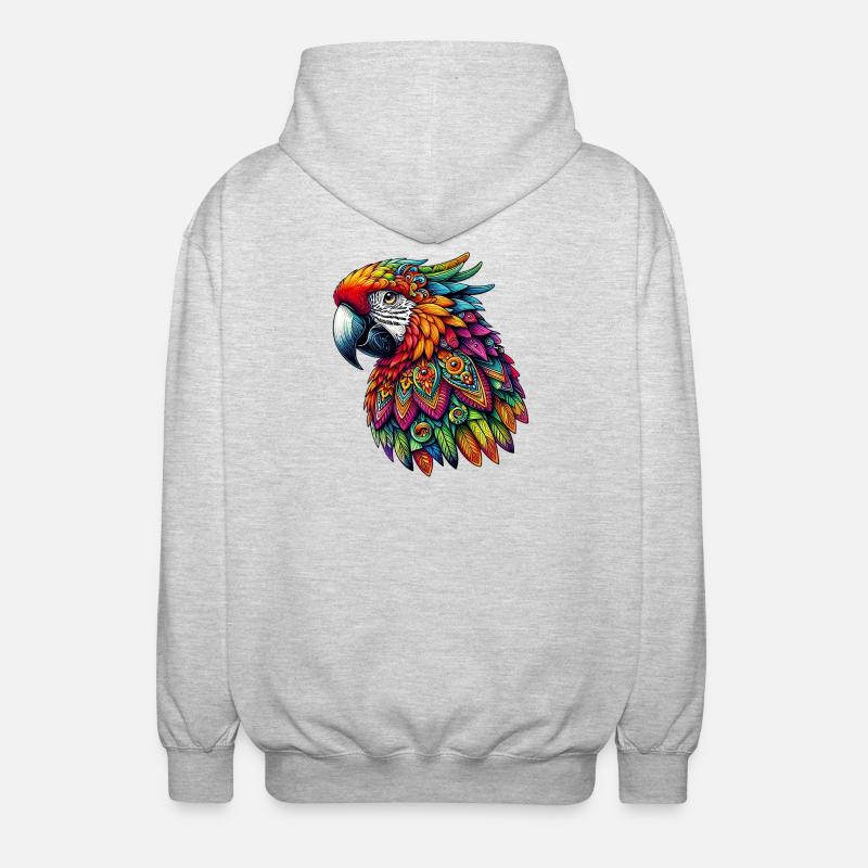Papagei mit Mandalas verziert - Unisex Kapuzenjacke - Hellgrau meliert