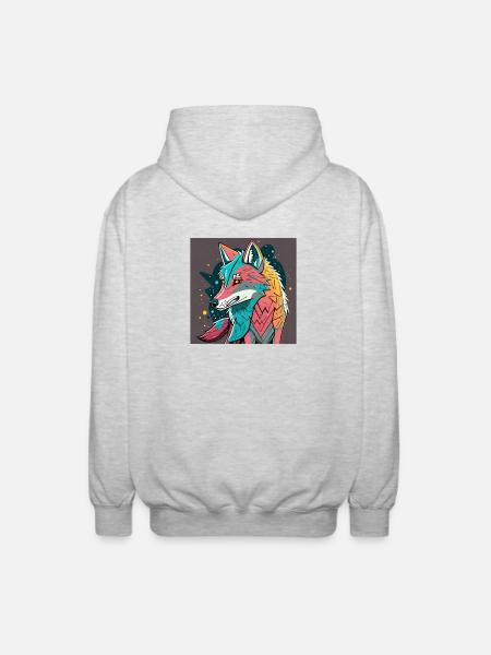 Geometrischer Wolf Farbexplosion - Unisex Kapuzenjacke - Hellgrau meliert