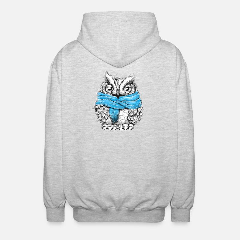 Eule mit Schal - Unisex Kapuzenjacke - Hellgrau meliert