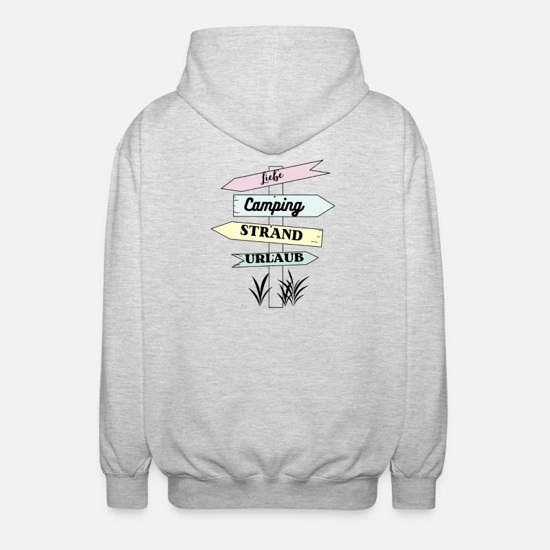 Camping Strand Urlaub Liebe - Unisex Kapuzenjacke - Hellgrau meliert