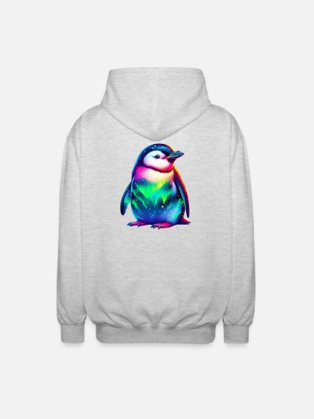Aurora Borealis Penguin - Unisex Hooded Jacket - light heather grey