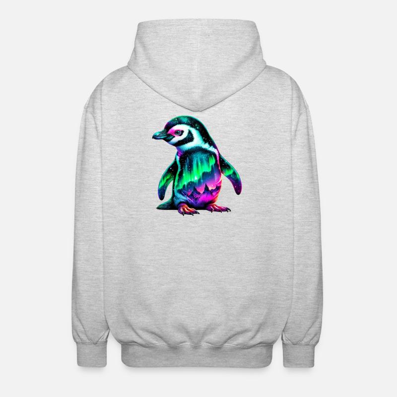 Aurora Borealis Pinguin - Unisex Kapuzenjacke - Hellgrau meliert