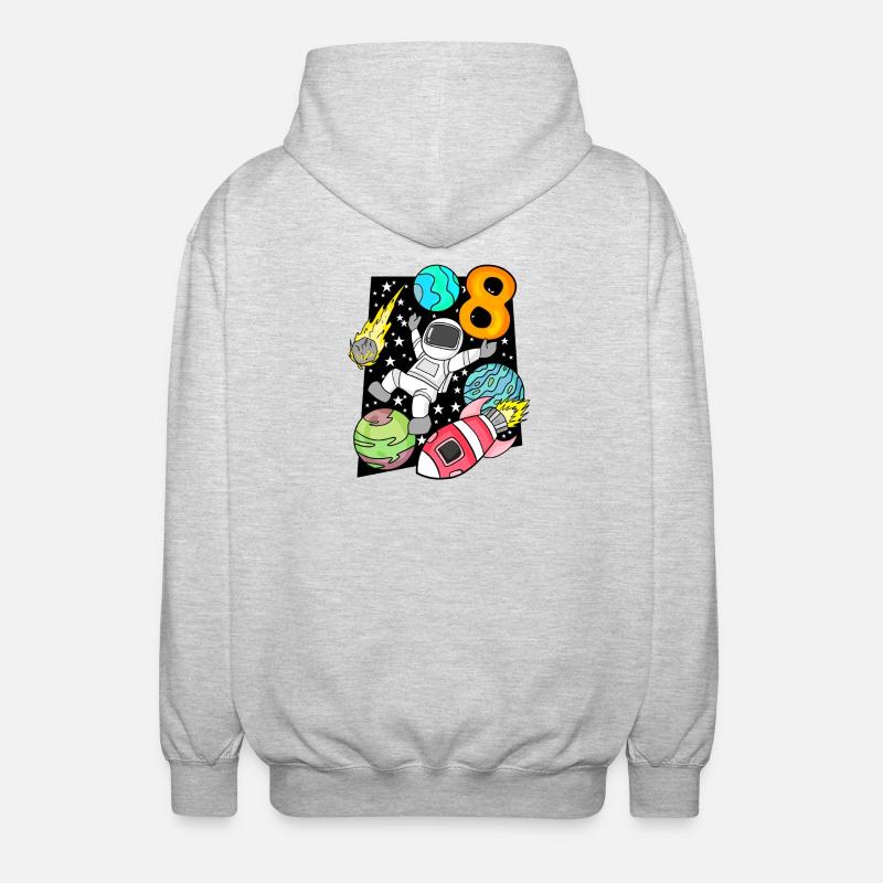 8 Birthday Boy Astronaut Rocket - Unisex Hooded Jacket - light heather grey