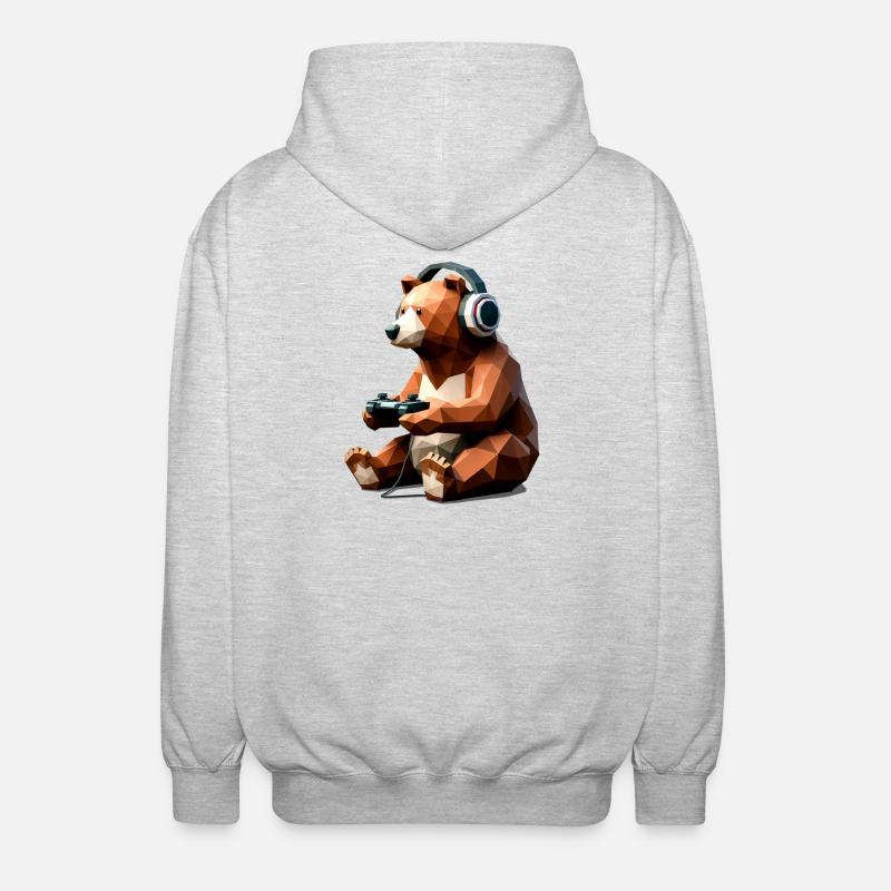 Gaming Bear with Headset & Controller - Unisex Hooded Jacket - light heather grey