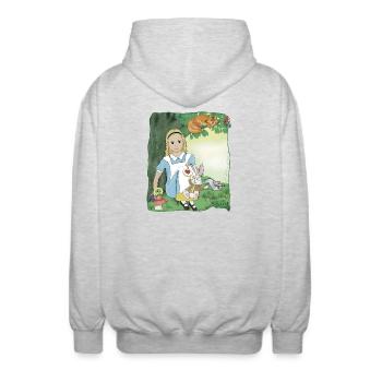 Down the Rabbit Hole Friends - Unisex Hooded Jacket - light heather grey - Back - AI Model Male 185 light (185cm)