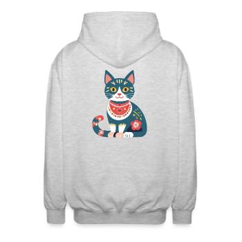 süße Folklore-Katze - Unisex Kapuzenjacke - Hellgrau meliert - Hinten - AI Model Male 185 light (185cm)