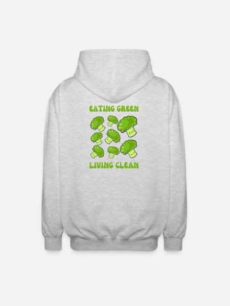 Vegetarian, eating green, living clean - Unisex Hooded Jacket - light heather grey