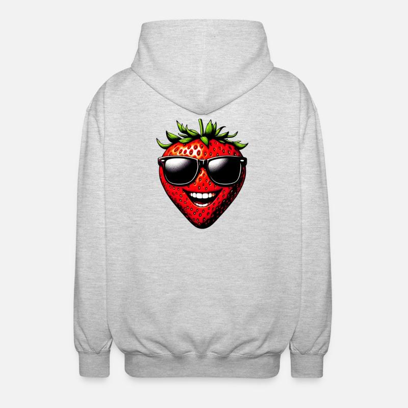 Erdbeere mit Sonnenbrille - Unisex Kapuzenjacke - Hellgrau meliert
