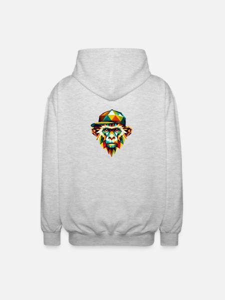 Geometric Monkey Art Cool Colorful Hipster Design - Unisex Hooded Jacket - light heather grey
