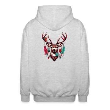 Cerf amérindien Indiens rouges d’Amérique - Veste à capuche unisexe - gris clair chiné - Dos - AI Model Male 185 light (185cm)
