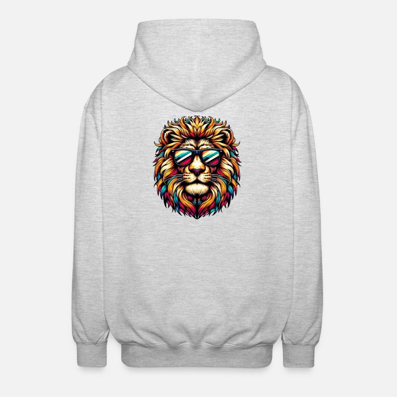 Lion avec lunettes de soleil - Veste à capuche unisexe - gris clair chiné