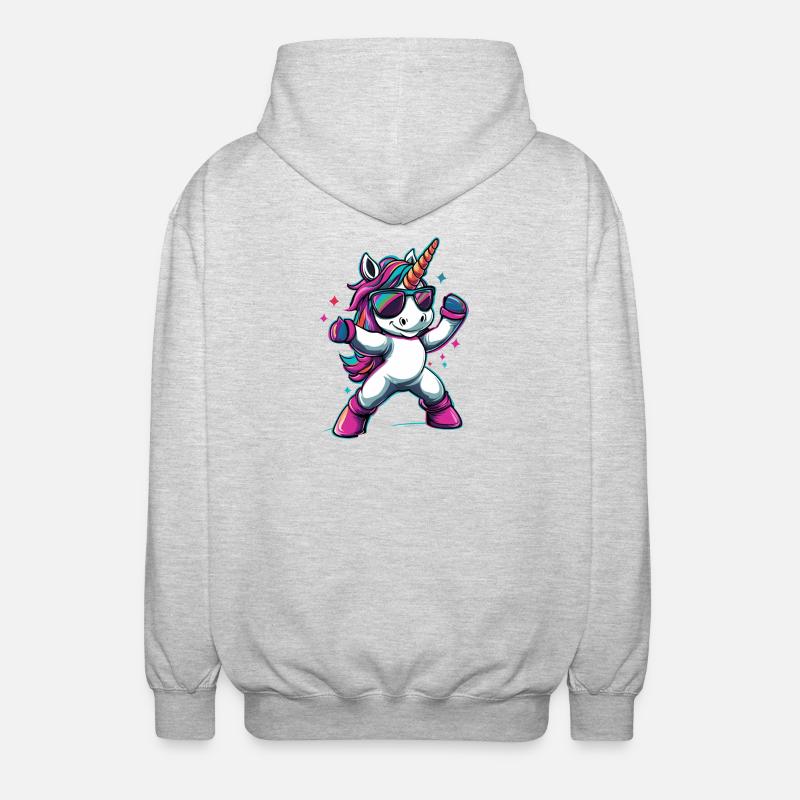 Cooles dabbendes Einhorn mit Sonnenbrille - Unisex Kapuzenjacke - Hellgrau meliert
