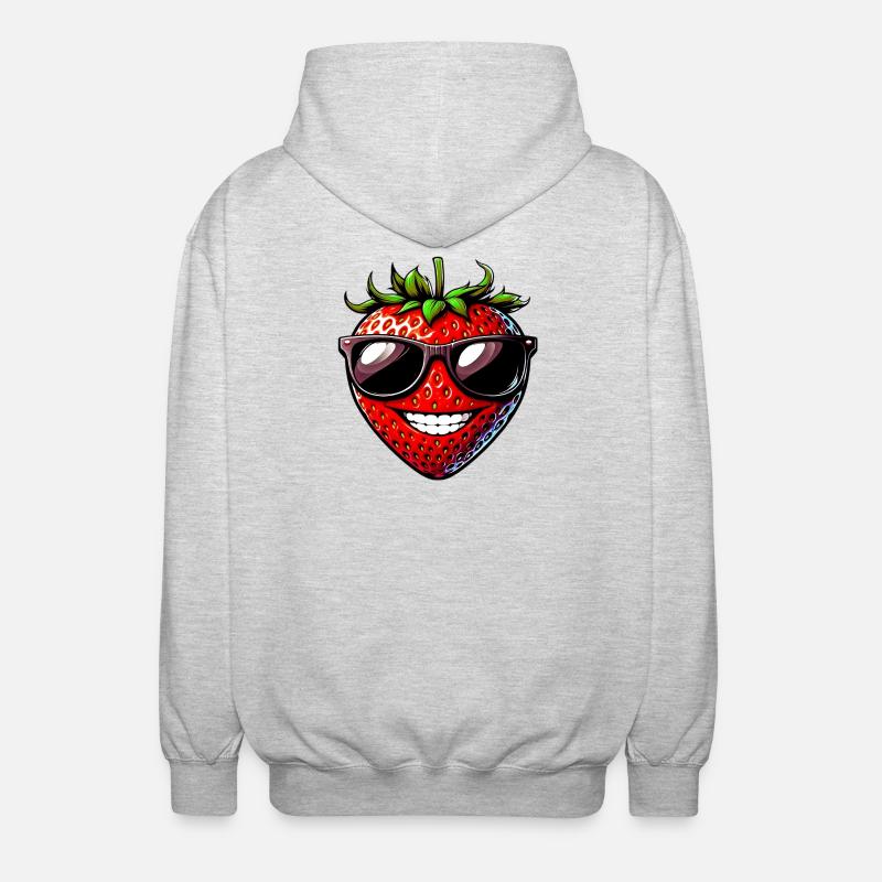 Erdbeere mit Sonnenbrille - Unisex Kapuzenjacke - Hellgrau meliert