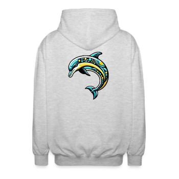 Delfin - Unisex Kapuzenjacke - Hellgrau meliert - Hinten - AI Model Male 185 light (185cm)