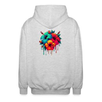Hibiskusblüten - Unisex Kapuzenjacke - Hellgrau meliert - Hinten - AI Model Male 185 light (185cm)